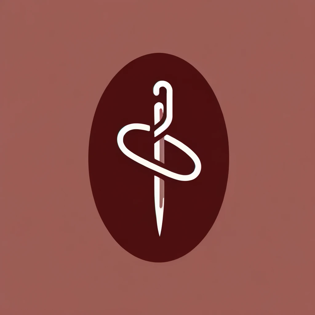 DALL·E 2023-12-13 11.40.52 – A minimalist embroidery needle icon with a thread looped through its eye, set against a solid maroon background. The needle should have a sharp point